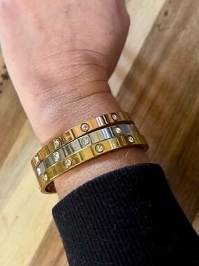 Gold Silver Rose Gold CZ Bangle Love Bracelet Set | Stackable Hinged Minimalist